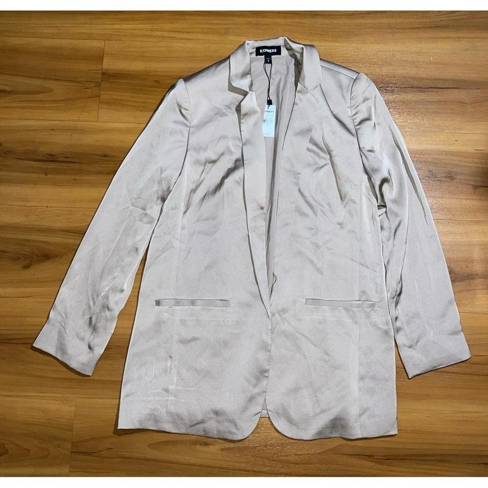 Womens NWT Express Satin Shiny Open Front Business Casual Blazer Jacket